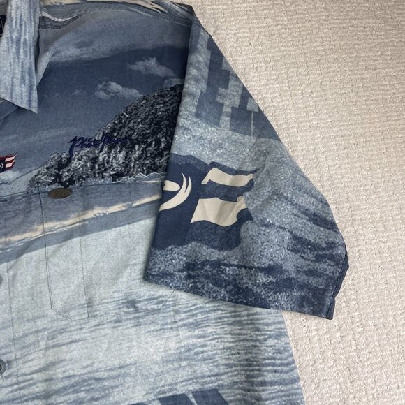Vintage Phat Farm AOP Sea Coast Line Button Shirt Mens 2XL Streetwear Blue Y2K - Picture 8 of 16